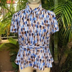 FRED DAVID print Peplum button down blouse- size M